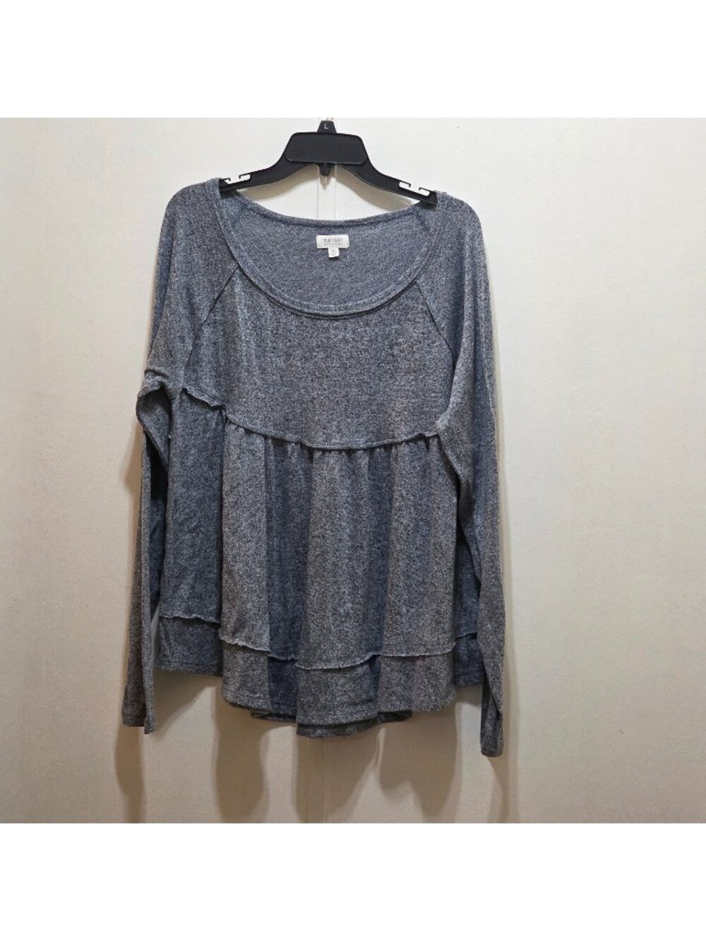 True Craft Gray Blended Tiered Sweater Plus‎ Size 0X Long Sleeve Pullover